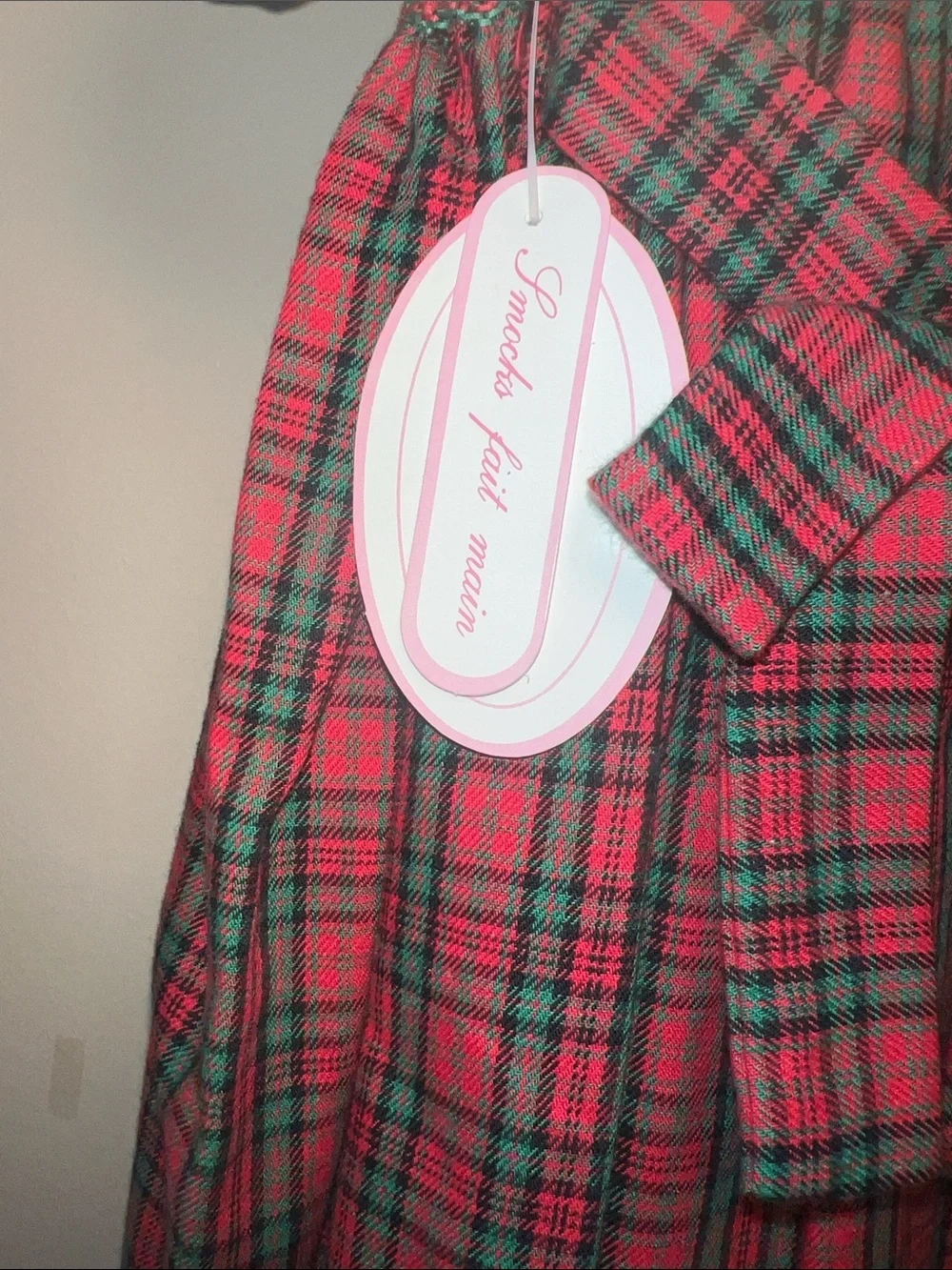 Vintage Red Holiday Plaid Dress With Velvet collar and cuffs - 12M 24M 2Y 3Y​
